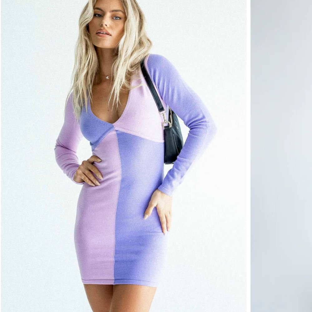 Princess Polly SIENNA LONG SLEEVE MINI DRESS PURPLE and PINK